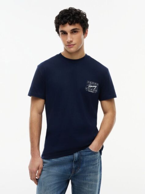 Blue T-Shirt Din Jersey Cu Model Signature  Barbati