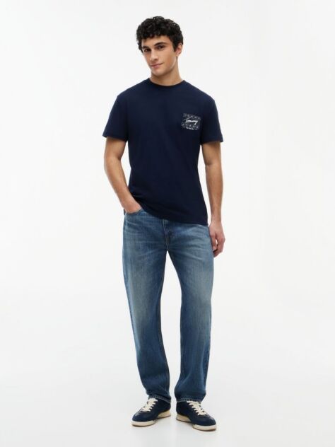Blue T-Shirt Din Jersey Cu Model Signature  Barbati