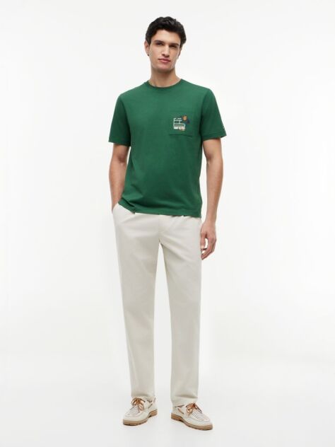 Verde T-Shirt Cu Model Floral Pe Buzunar  Barbati