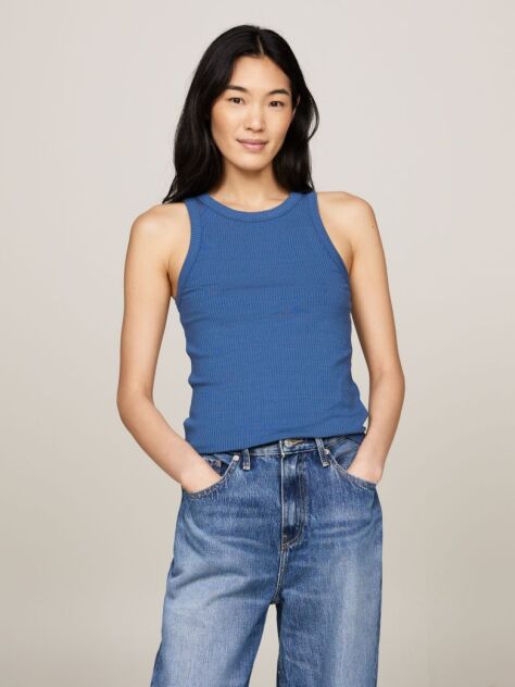 Blue Tricou Cu Nervuri Slim  Femei