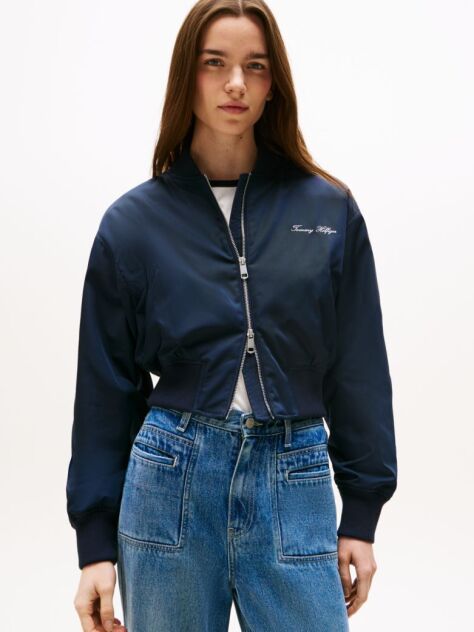 Blue Geaca Bomber Scurta Lejera Hidrofuga  Femei