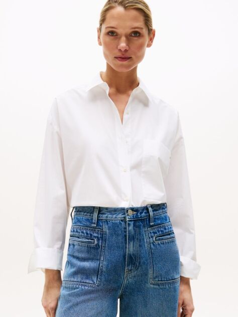 Alb Camasa Poplin Cu Croiala Oversized Si Mansete Reglabile  Femei