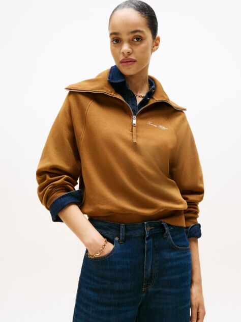 Khaki Pulover Half-Zip Din Fleece Tricotat Interlock  Femei