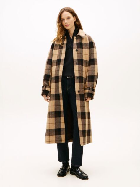 Multi Palton Oversized Din Amestec De Lana Cu Model In Carouri Si Curea  Femei