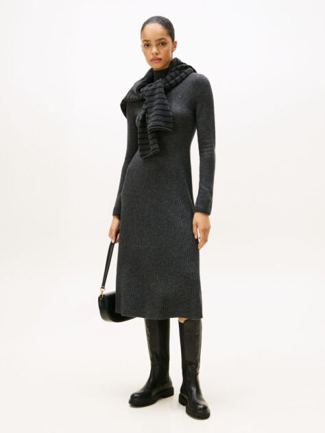 Gri Rochie Tip Pulover Midi Din Lana Moale  Femei