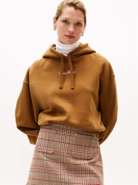 Khaki Hanorac Relaxat Cu Logo Texturat  Femei