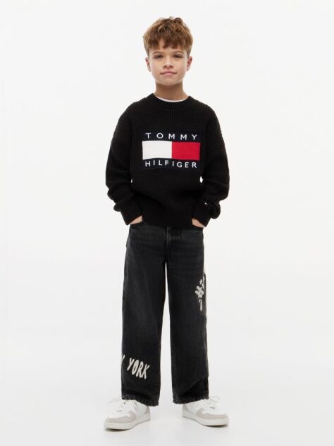 Denim Blugi Negri Cu Croiala Lejera Loose Si Model Printat  Baieti