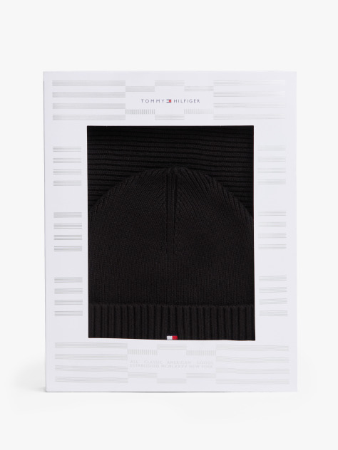 Black Hilfiger Flag Beanie And Scarf Gift Set  Men