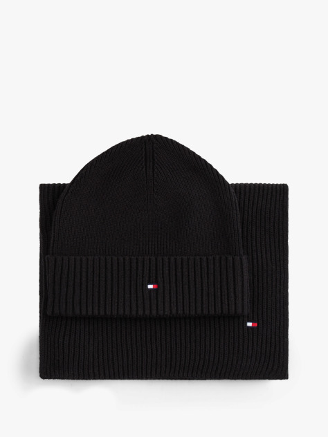 Black Hilfiger Flag Beanie And Scarf Gift Set  Men
