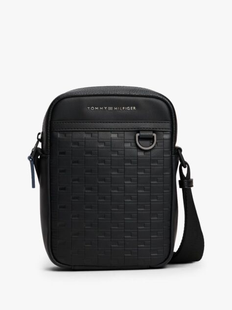 Negru Geanta Crossbody Moderna cu Steag Repetitiv  Barbati