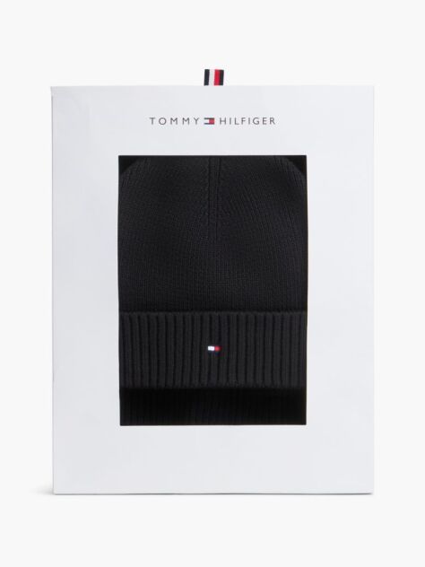 Black Hilfiger Flag Scarf And Beanie Gift Box  Men
