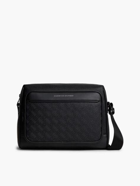 Negru Geanta Crossbody Messenger Modern Cu Steag  Barbati