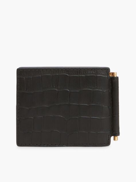 Black Croco-Print Leather Metal Hinge Wallet  Men