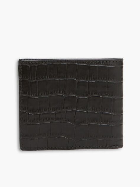 Black Croco-Print Leather Metallic Logo Bifold Wallet  Men
