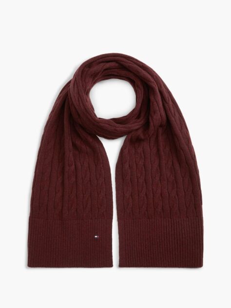 Red Lambswool Blend Cable Knit Scarf  Men