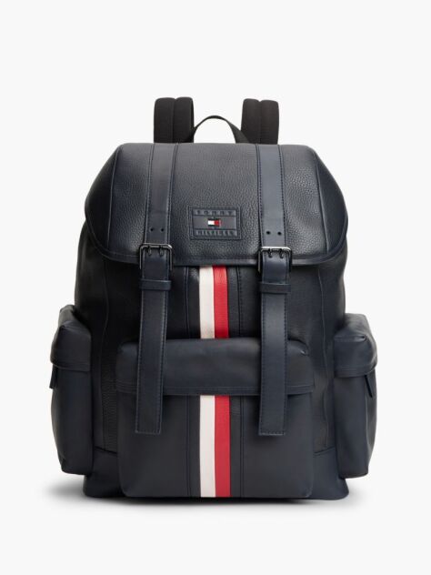 Blue Rucsac Din Piele Cu Clapa Cu Dunga Global  Barbati
