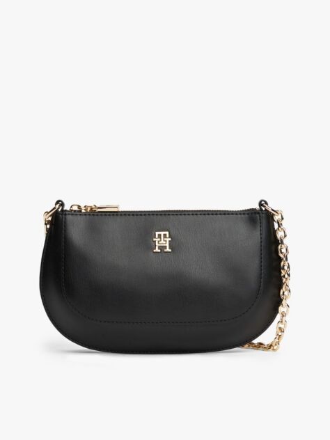Negru TH Monogram Geanta Crossbody Cu Curea Tip Lant   Femei