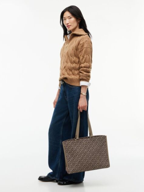 Bej Geanta Tote Jacquard Cu Monograma TH  Femei