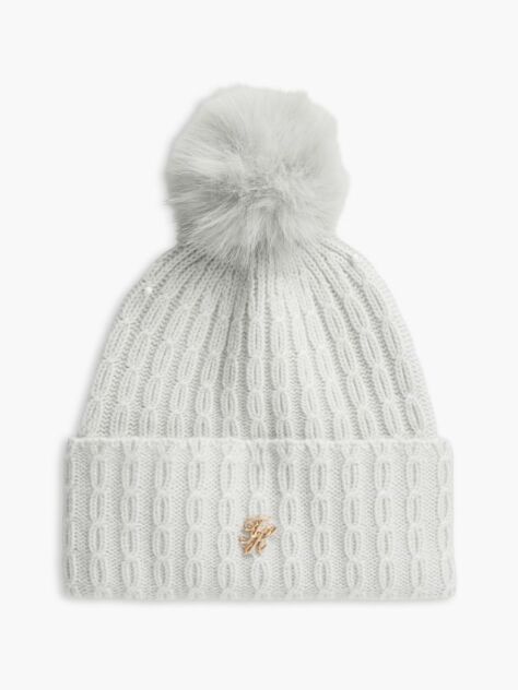 Grey Pom Pom Beanie With Cashmere  Women