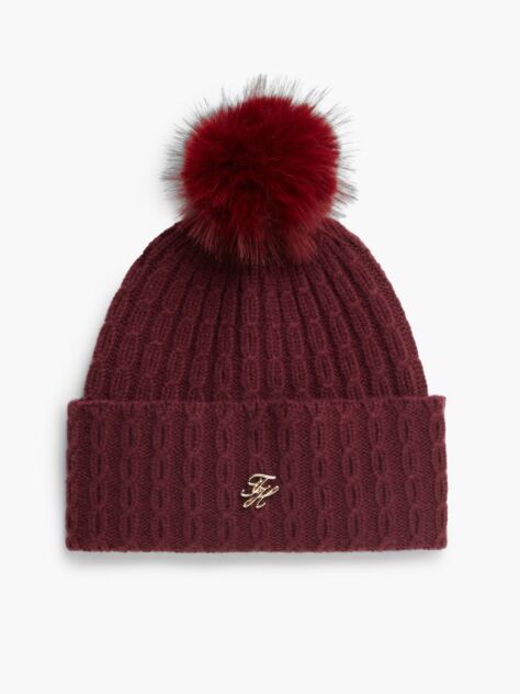Red Pom Pom Beanie With Cashmere  Women