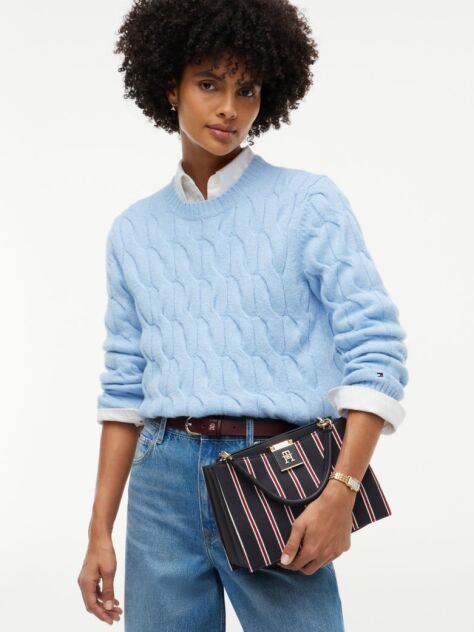 Blue Geanta Satchel Cu Monograma TH Si Dunga Global  Femei