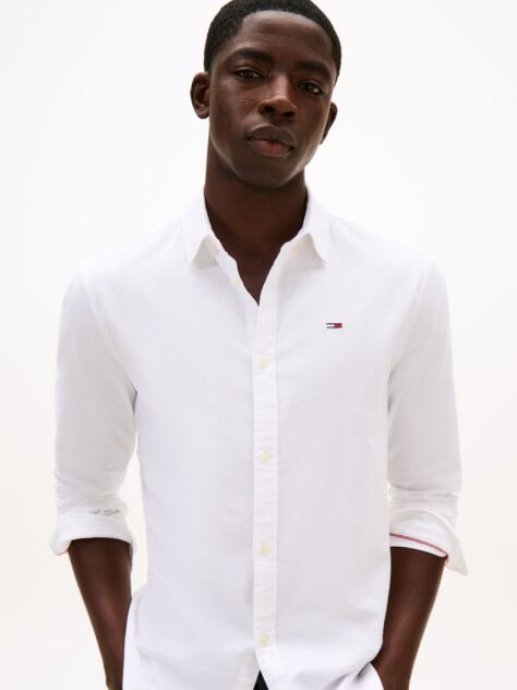 Alb Camasa Slim Fit Din Bumbac Organic Stretch  Barbati