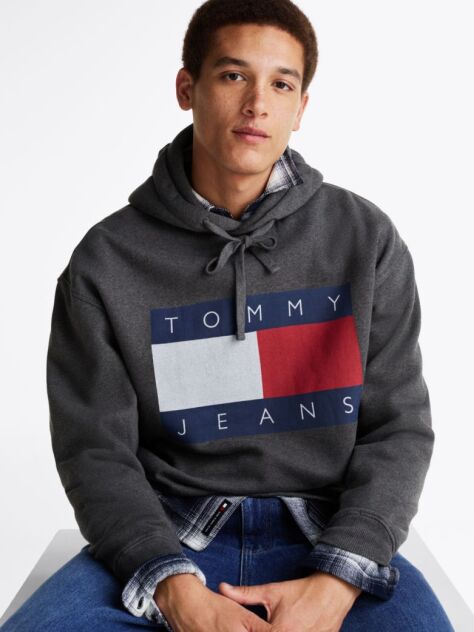 Gri Hanorac Relaxat Cu Gluga Tommy Flag Badge Mélange  Barbati