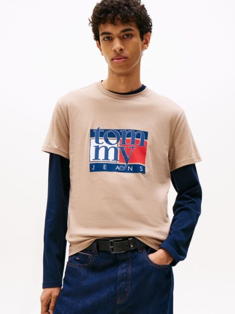 Bej Tricou Slim Cu Print Flag  Barbati