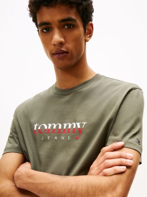 Verde Tricou Din Jersey Cu Guler Rotund Si Logo  Barbati
