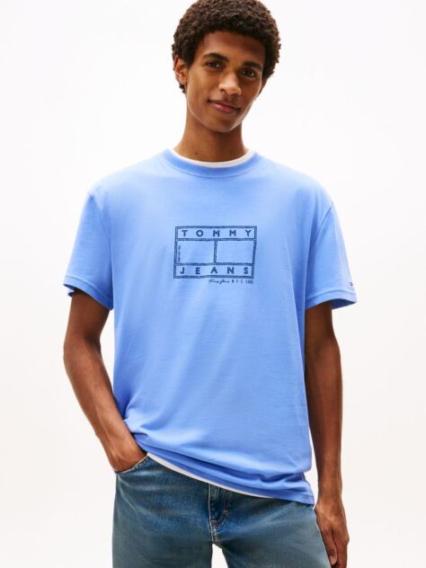Blue Tricou Cu Guler Rotund Si Logo  Barbati
