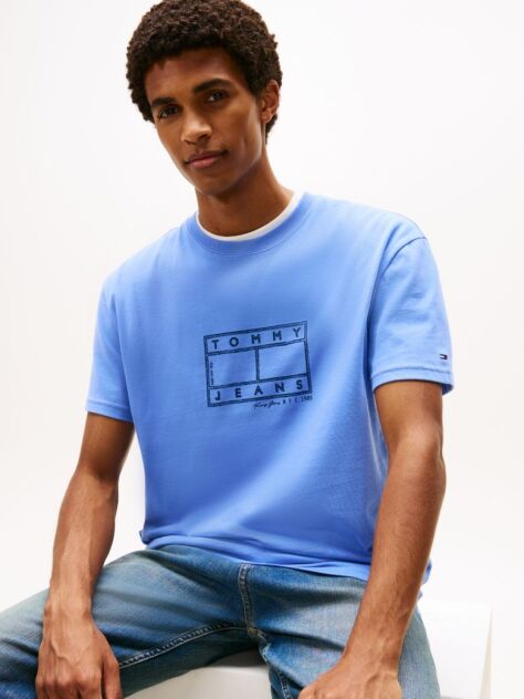 Blue Tricou Cu Guler Rotund Si Logo  Barbati