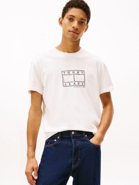 Alb Tricou Cu Guler Rotund Si Logo  Barbati