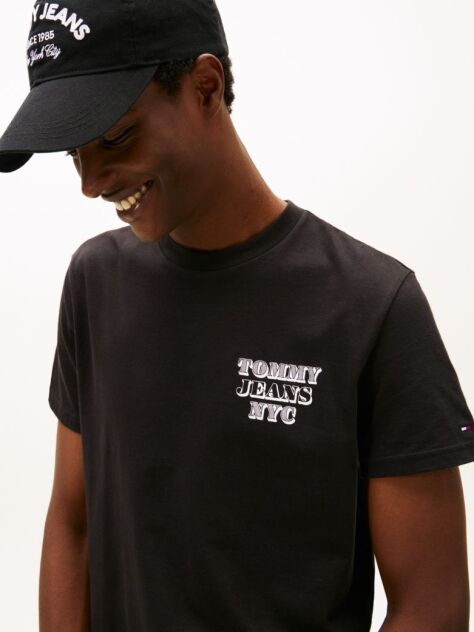 Negru Varsity Tricou Slim Cu Logo  Barbati