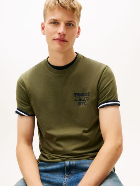 Verde Varsity Tricou Slim Cu Logo  Barbati