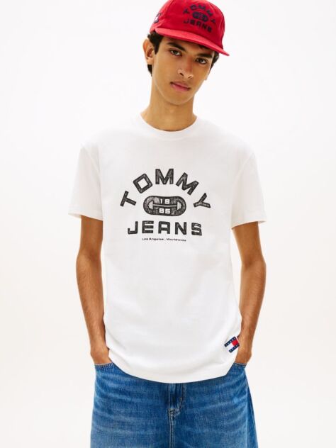 Alb Tricou Cu Guler Rotund Si Imprimeu Grafic  Barbati
