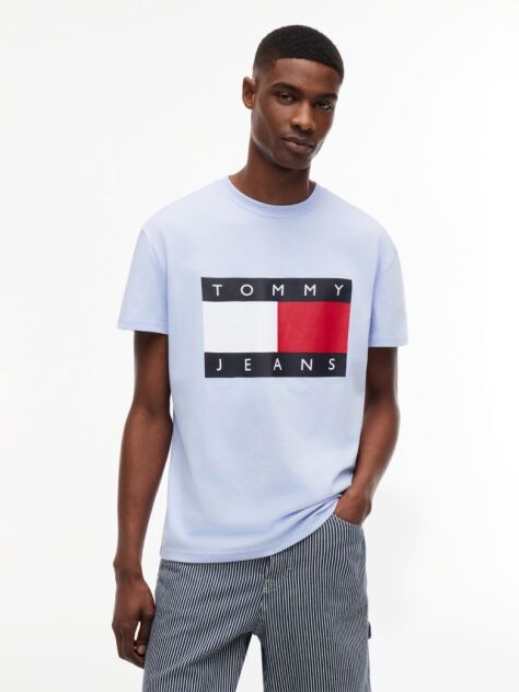Blue Tricou Cu Guler Rotund Si Insigna Cu Steag  Barbati