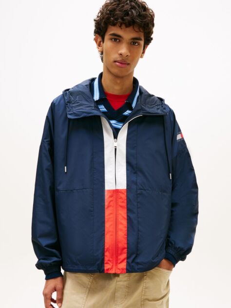 Blue Hanorac Chicago Oversized Impermeabil Cu Blocuri De Culoare  Barbati