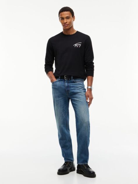 Negru T-Shirt Cu Maneca Lunga Croiala Slim Si Logo Signature  Barbati