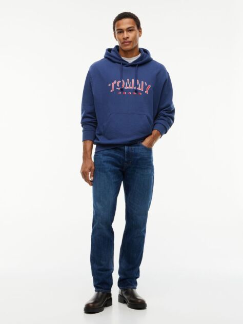 Blue Hanorac Din Suede Terry Cu Croiala Lejera Si Logo  Barbati