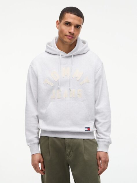 Gri Hanorac Cu Fleece Croiala Lejera Si Logo Clasic  Barbati