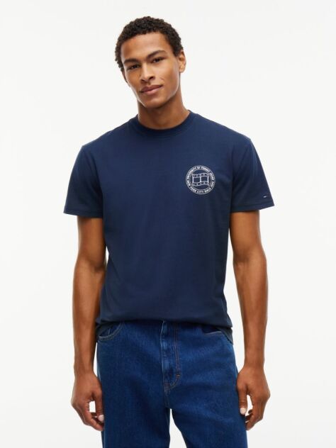 Blue T-Shirt Din Jerseu Cu Steag Undulat Pe Spate  Barbati