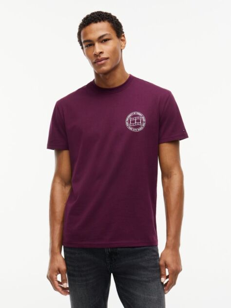 Rosu T-Shirt Din Jerseu Cu Steag Undulat Pe Spate  Barbati