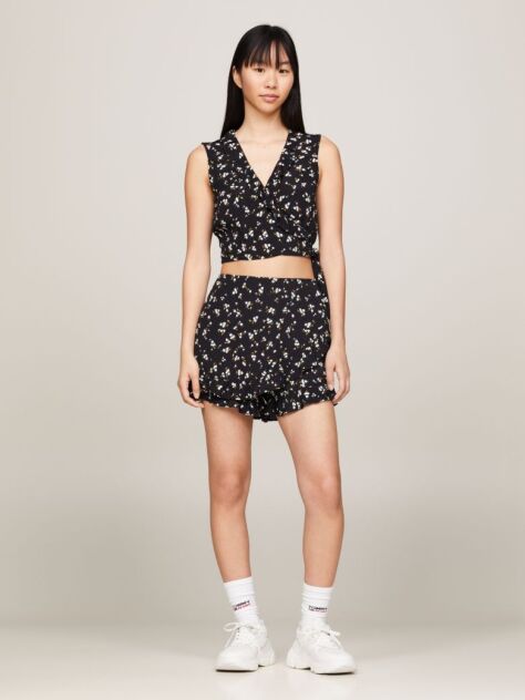 Multi Crop Top Cu Imprimeu Floral Si Volane  Femei