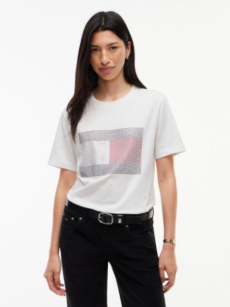 White Rhinestone Logo Jersey Relaxed T-Shirt  Women