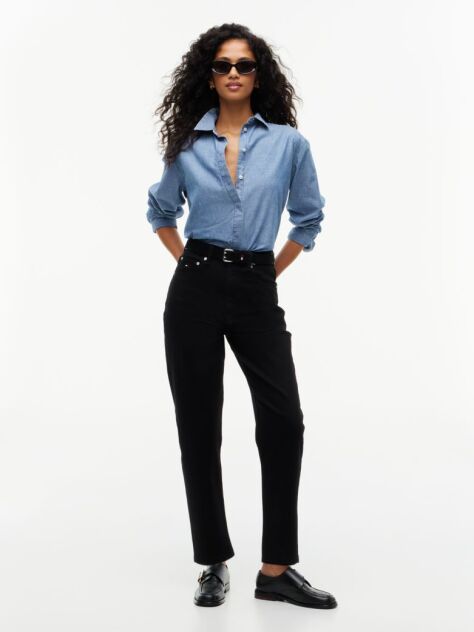 Denim Mom High Rise Tapered Black Jeans  Women