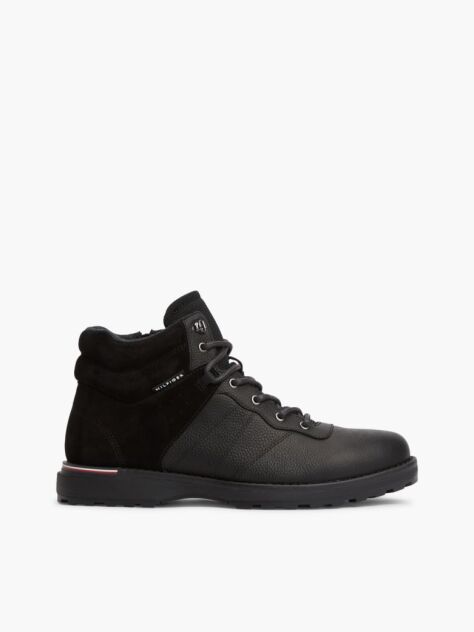 Negru Ghete Outdoor Din Piele Cu Texturi Mixte  Barbati