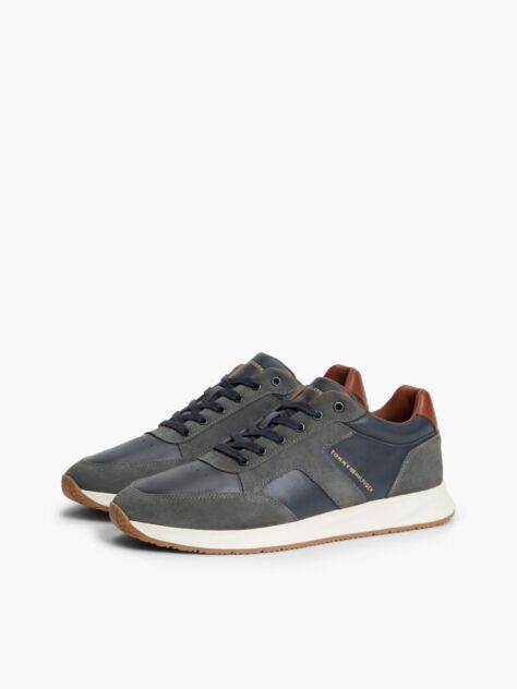 Blue Adidasi Din Piele Cu Texturi Mixte  Barbati
