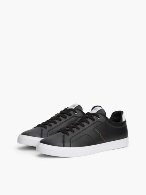 Black Lightweight Cupsole Trainers With Leather  Men