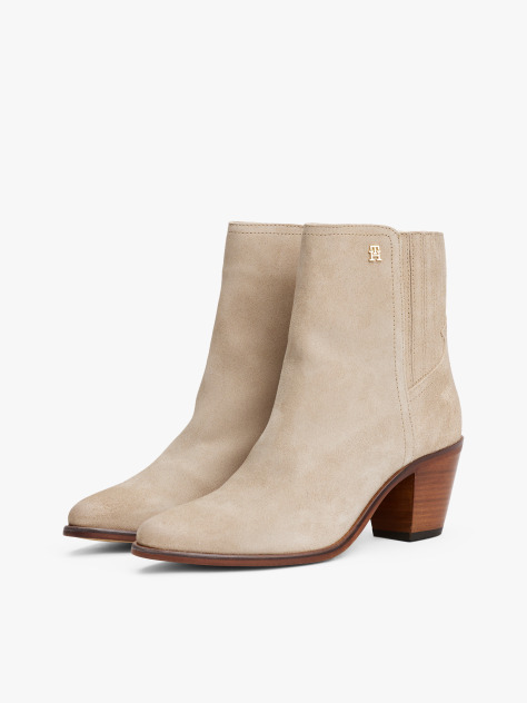 Bej Botine Western Chelsea Din Piele Intoarsa Cu Toc Mediu  Femei