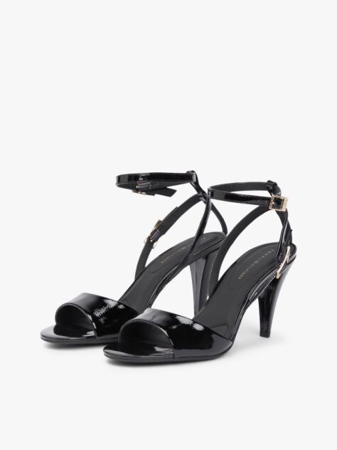 Black Patent Leather Ankle Strap High Heel Sandals  Women